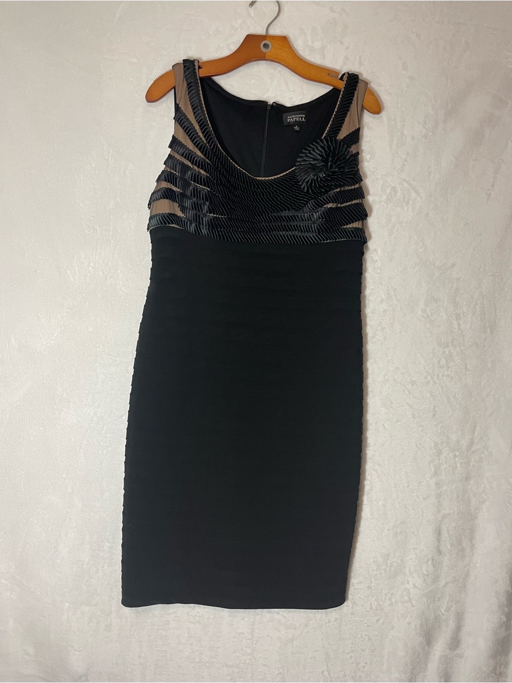 Adrianna Papell Black and Nude Illusion Sheath Dress with Rosette